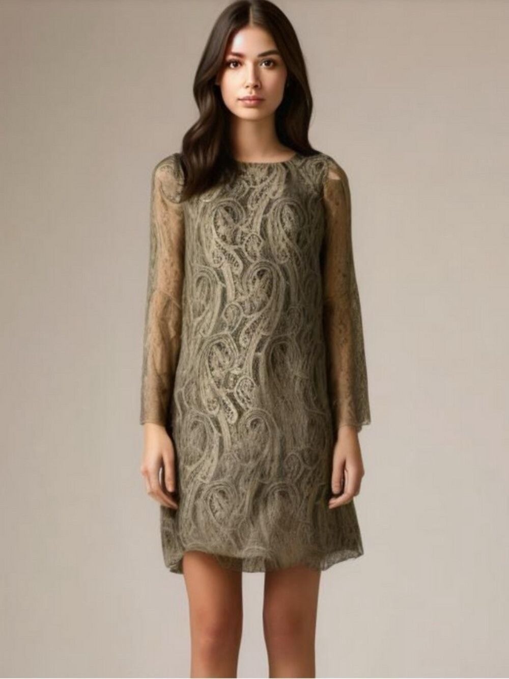 Tibi Gold Metallic Nude Illusion Lace Dress Women’s 4 Party Cocktail Open Back